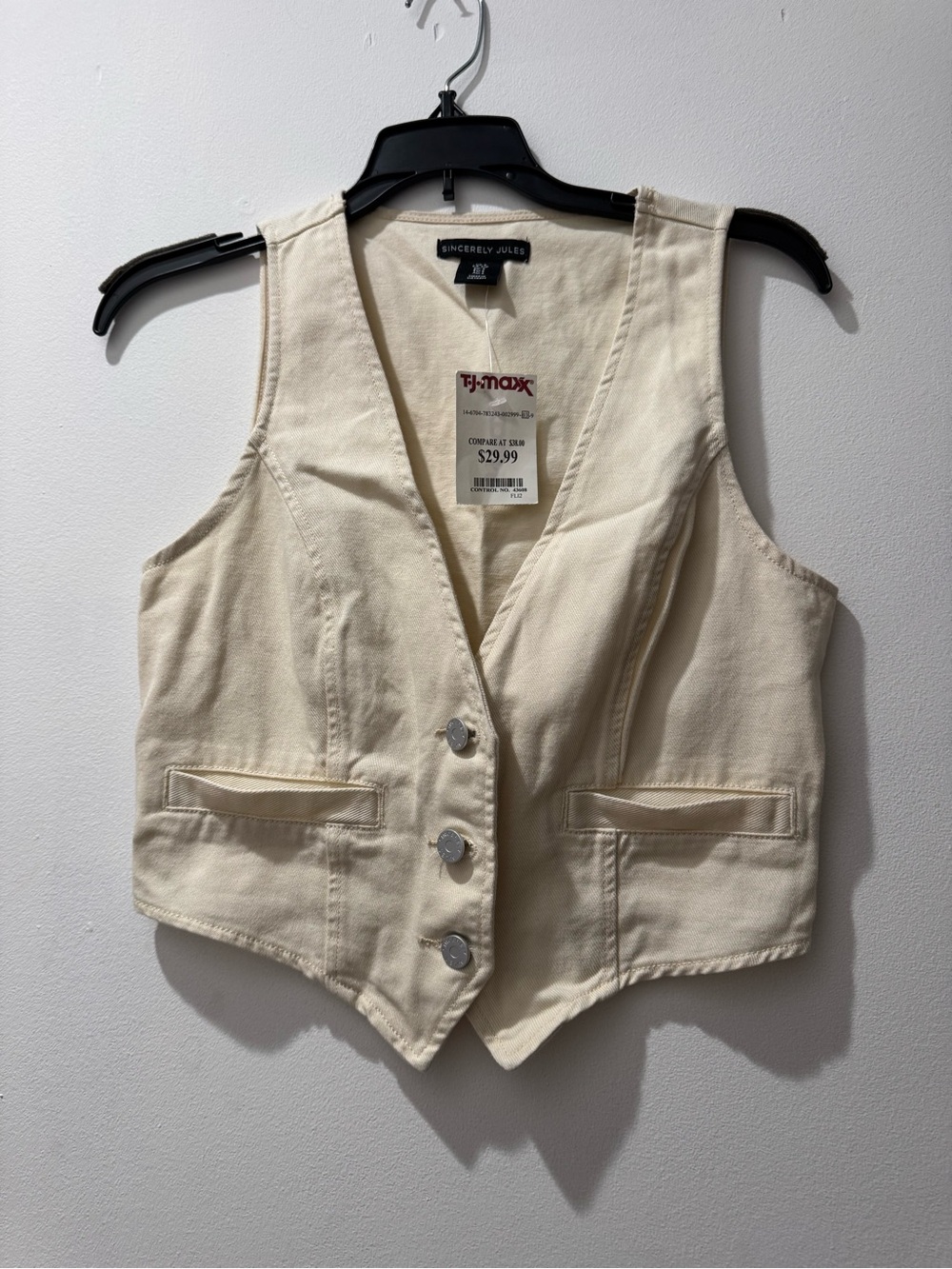 Sincerly Jules Cream Tailored Button Vest